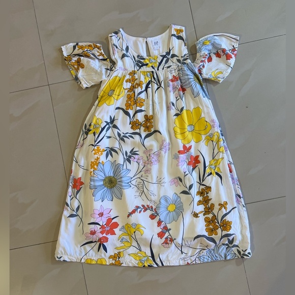 Gap Kids Floral Botanical Cold Shoulder Swing white floral Dress Size L - Picture 15 of 16